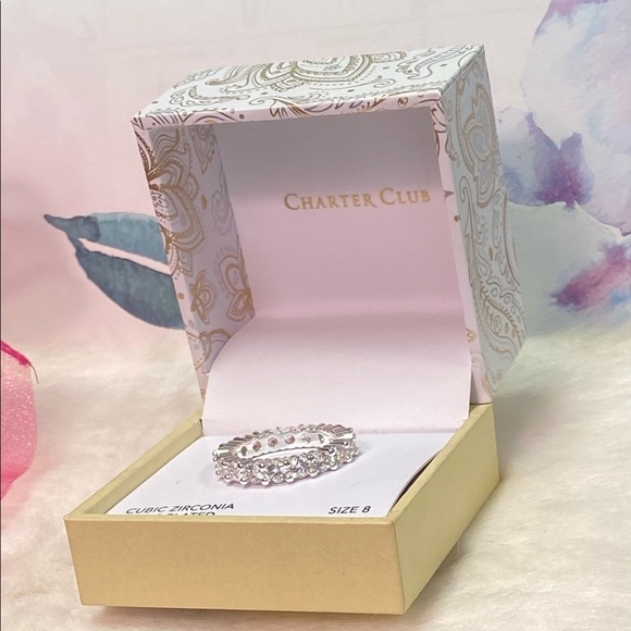 NWT CHARTER CLUB ANNIVERSARY RING IN FINE SILVER W/CUBIC ZIRCONIA STONES- 6 or 8 - Picture 6 of 12